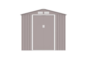 Casuta / magazie de gradina premium metalica, MESTERINO Archer-B Gri cald, dimensiuni 213x195x195 cm cu baza metalica - Img 2