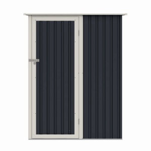 Casuta / magazie de gradina premium metalica, MESTERINO Joy-A, Gri/Bej, dimensiuni 143x89x186 cm, cu usa cu balama si baza metalica