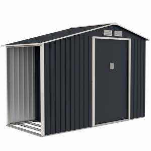 Casuta / magazie de gradina premium metalica, MESTERINO Luke-A, Gri/Bej, dimensiuni 278x131x195 cm, cu usi culisante si baza metalica - Img 3