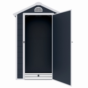 Casuta / magazie de gradina premium, panel plastic si ranforsare metal, MESTERINO AVE-A, Gri/Bej, dimensiuni 134x104x204 cm, usa cu balama, baza metalica - Img 4
