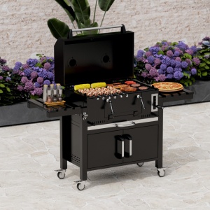 Gratar pe carbuni KLUGMEISTER FT01-070, material otel (husa inclusa), cu capac si roti de deplasare, suprafata gatire 72x43 cm - Img 3