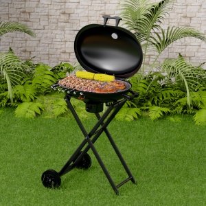 Gratar pe carbuni KLUGMEISTER KY30018, material otel, cu roti deplasare, pliabil, gura golire cenusa, suprafata gatire 54x37 cm - Img 4