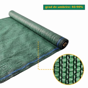 Plasa pentru umbrire, polietilena HDPE pura, MESTERINO 902050120, 2 m X 50 m, grad de umbrire 90%, densitate 120g/mp, verde inchis, protectie UV/IR - Img 3