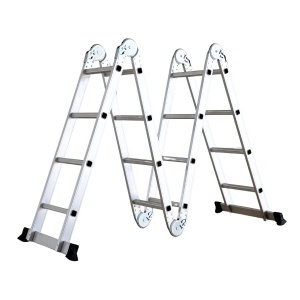Scara multifunctionala din aluminiu cu balama 4X4 trepte MESTERINO TOOLS MTJL202-4X4, 4.67 metri, greutate maxima suportata 150 kg - Img 3