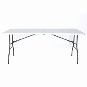 Set masa pliabila 4 persoane din otel cu HDPE 180x70x74 cm + doua banci pliabile din otel si HDPE 183x28x43cm, MESTERINO FURNITURE KJC2061-SET, culoare alba - Img 3
