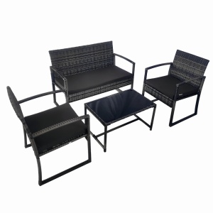 Set mobilier terasa/gradina tip ratan KLUGMEISTER KJF4965, canapea + doua fotolii + masuta din sticla securizata, culoare gri - Img 2
