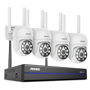 Sistem performant de supraveghere video WiFi ANNKE N98WHR+I51CP*4, NVR 8 canale, 4 camere tip Dome interior/exterior 5MP, Ultra HD/2k+, vedere nocturna IR, audio, rezistent la intemperii