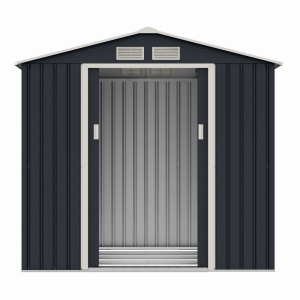 Casuta / magazie de gradina premium metalica MESTERINO Archer-A, Gri/Bej, dimensiuni 213x131x195 cm, cu usi culisante si baza metalica - Img 4