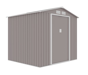 Casuta / magazie de gradina premium metalica, MESTERINO Archer-B Gri cald, dimensiuni 213x195x195 cm cu baza metalica
