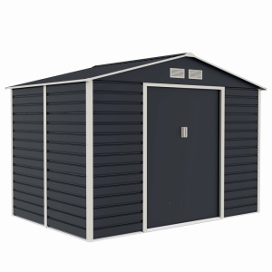 Casuta / magazie de gradina premium metalica, MESTERINO Evan-C, Gri/Bej, dimensiuni 277x195x200 cm, cu usi culisante si baza metalica - Img 2
