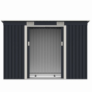 Casuta / magazie de gradina premium metalica, MESTERINO S2001-B, Gri/Bej, dimensiuni 261x121x176 cm, cu usi culisante si baza metalica - Img 4