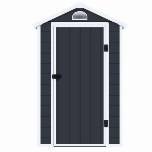 Casuta / magazie de gradina premium, panel plastic si ranforsare metal, MESTERINO AVE-B, Gri/Bej, dimensiuni 134x192x204 cm, usa cu balama, baza metalica