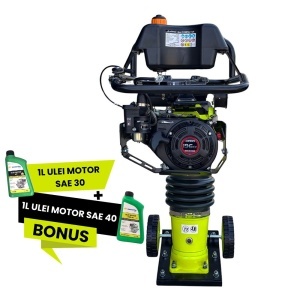 Mai compactor cu kit roti MESTERINO TOOLS MT-29348, motor LONCIN 196 cc pe benzina, putere 6.5 CP, dimensiune talpa 355x280 mm, 600-700 bpm, forta impact 18500 N, greutate 78 kg - Img 2