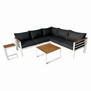 Set mobilier terasa/gradina KLUGMEISTER KJFA003, coltar 5 locuri si masa cu cadru de aluminiu, culoare gri - Img 2