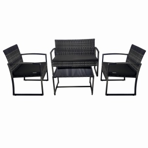 Set mobilier terasa/gradina tip ratan KLUGMEISTER KJF4965, canapea + doua fotolii + masuta din sticla securizata, culoare gri