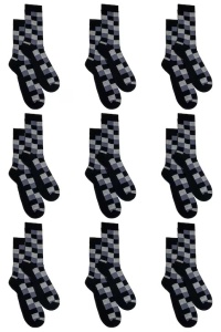 Set 9 perechi de sosete medii-casual cu model si design 3D din bumbac pieptanat pentru barbati, Overall, Cuburi 3D