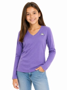 Bluză fete mov/violet cu mânecă lungă și decolteu în V – Logo Neve