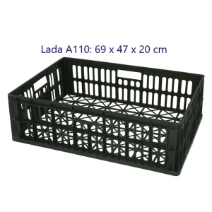 Lada plastic A110 pentru depozitarea si transportul produselor preambalate de panificatie, patiserie, cofetarie dar si pentru diverse alte intrebuintari / stocari.