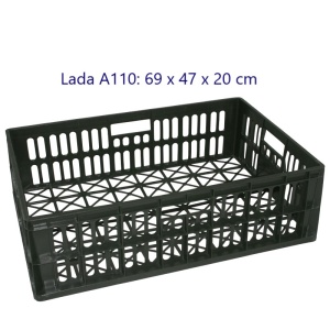 Lada plastic A110 pentru depozitarea si transportul produselor preambalate de panificatie, patiserie, cofetarie dar si pentru diverse alte intrebuintari / stocari.