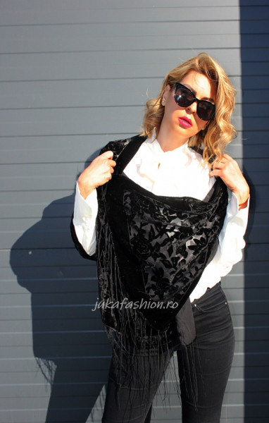 *Esarfa Catifea PREMIUM "Velvet" Neagra by jukafashion.ro