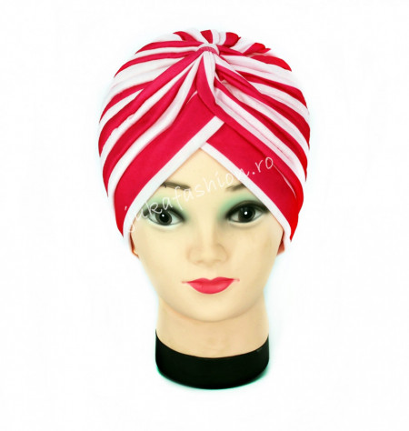 Turban Femei "Stripes" Red&White by JukaFashion.ro cod 0095
