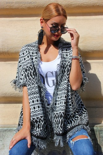 Cardigan 'Azteca" Black by JukaFashion.ro (2018)