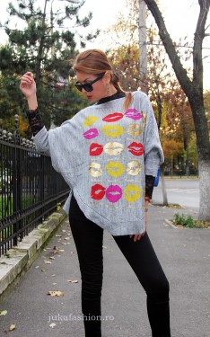 Pulover Dama "Butterfly Kiss" Light Grey by JukaFashion.ro cod Z9