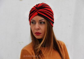 Turban Dama "Stripes" Red&Black by JukaFashion.ro cod 0095