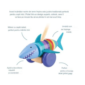 Jucarie de impins rechinul vesel, Orange Tree Toys - Img 5