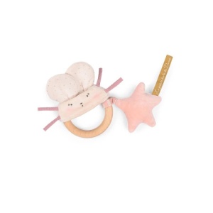 Soricel roz Moulin Roty cu inel din lemn și elemente sonore – colecția La Petite École de Danse
