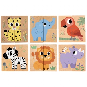 DJ01904-Puzzle din cuburi de lemn cu 6 animalute, Djeco