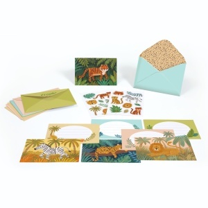Set de invitații pentru copii – tematică animale din junglă, 8 carduri și 8 plicuri