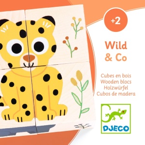 DJ01904-Joc educativ din cuburi de lemn Animale salbatice, Djeco