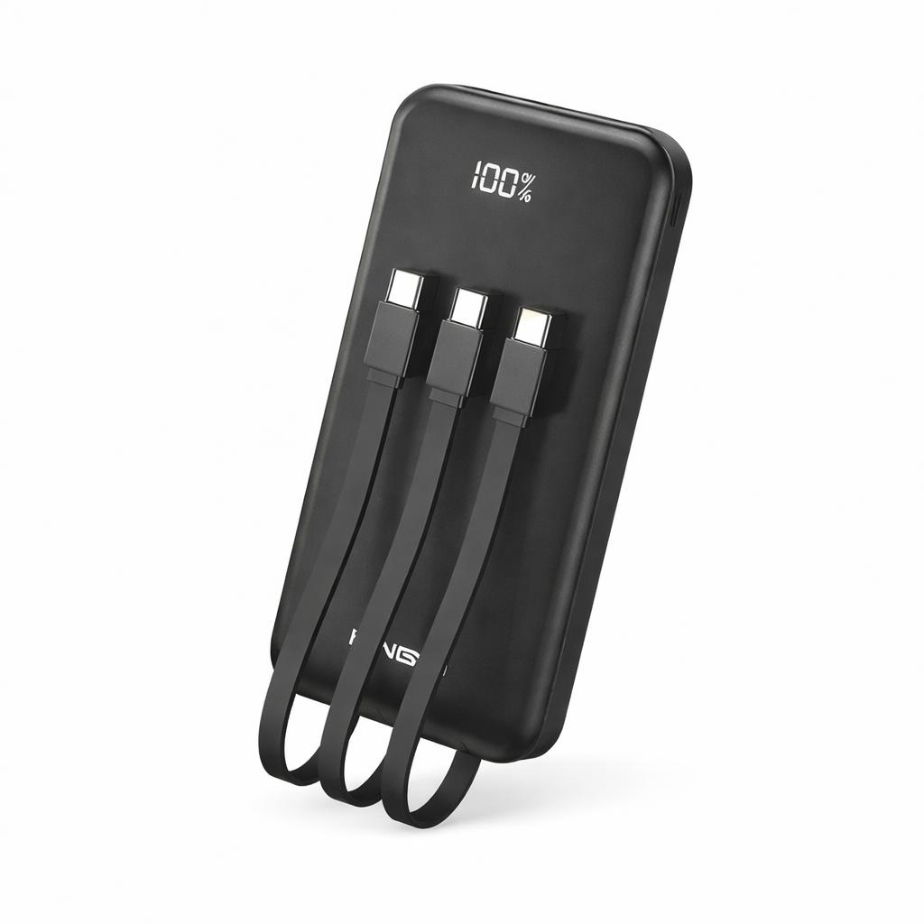 Baterie externă Hongyu 12000 mAh cu cabluri integrate și display LED, încărcare rapidă 2.1A, negru 3
