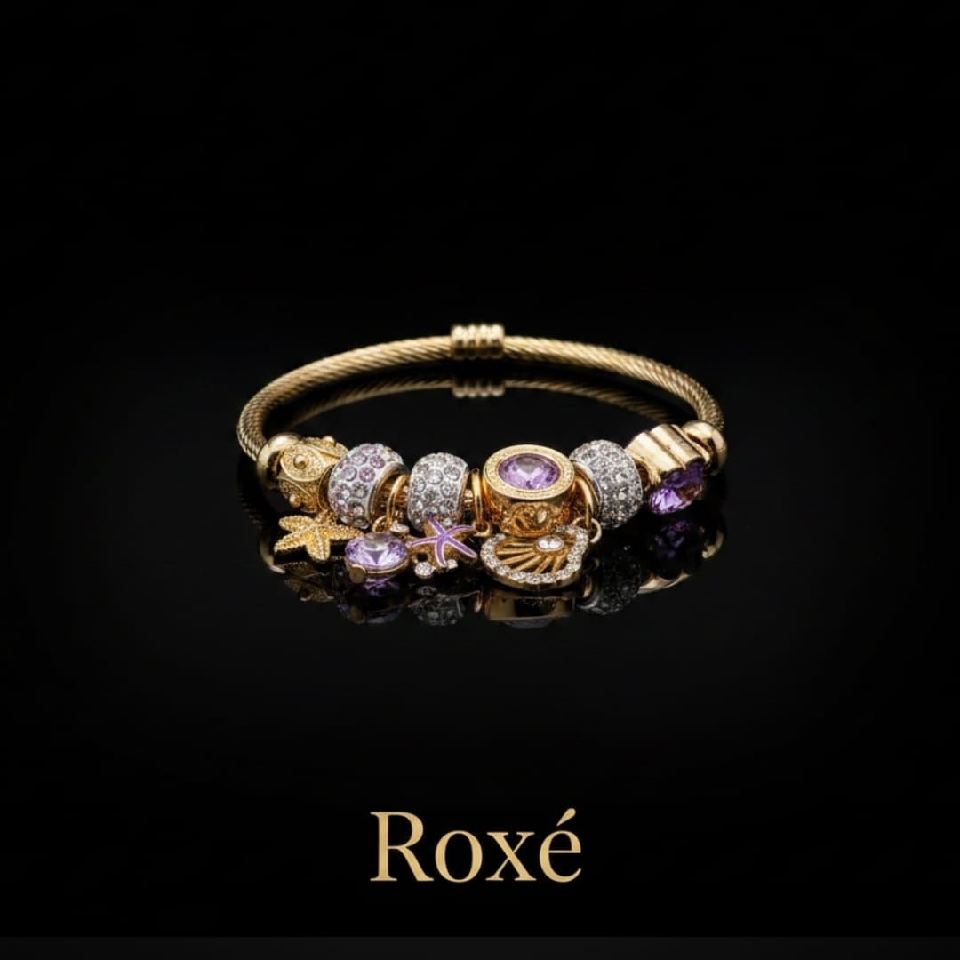 Bratara dama ROXE aurie cu charmuri marine si cristale, model elegant fashion 3