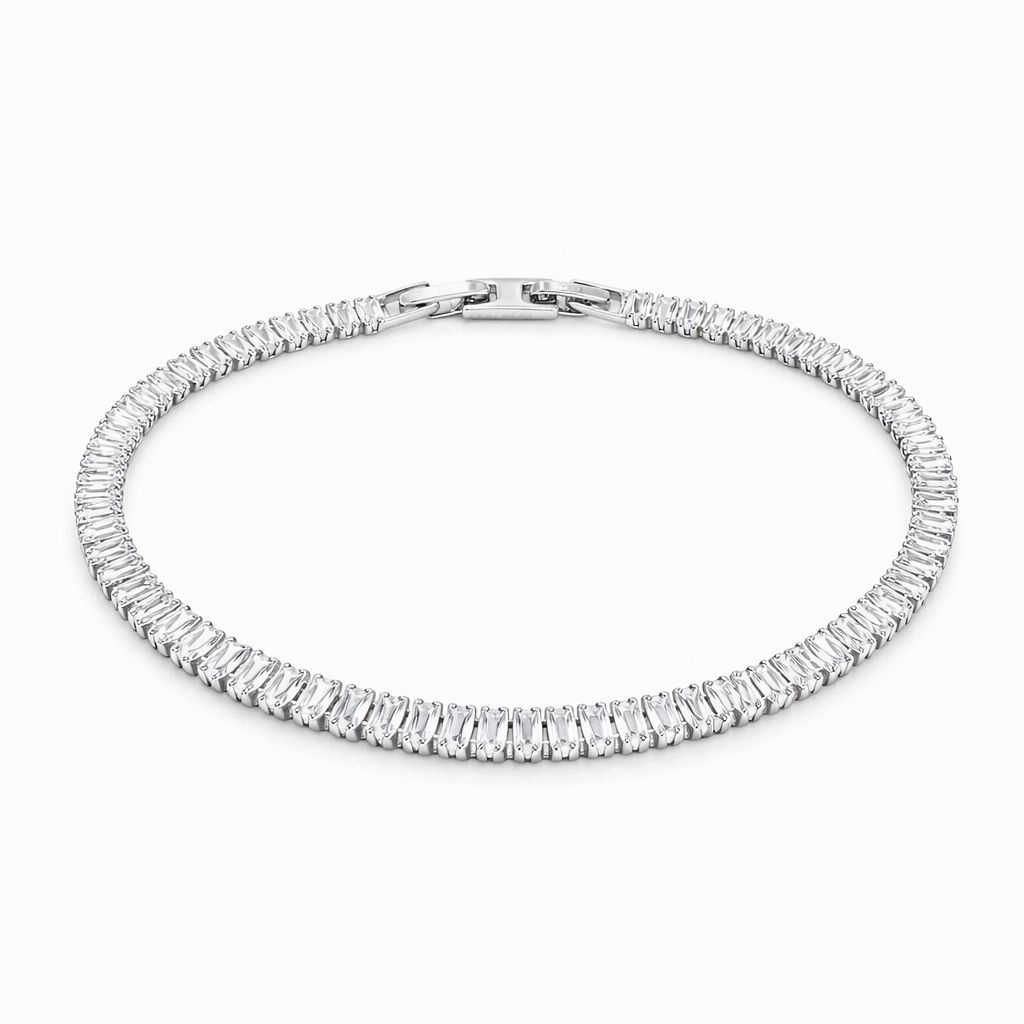 Brățară Roxe Argintie cu Cristale Dreptunghiulare – Eleganță Modernă, 18 cm 2