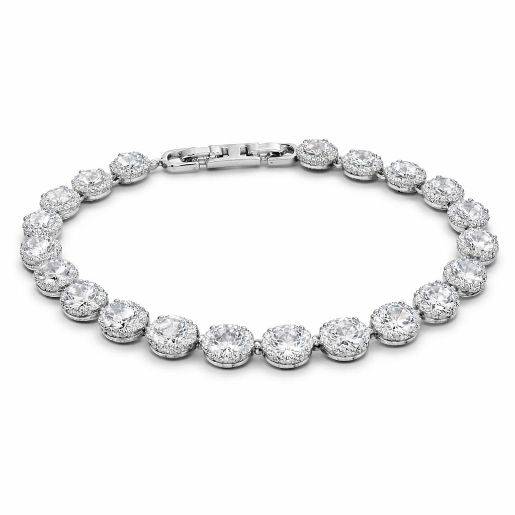 Bratara ROXE argintie cu cristale stralucitoare, design elegant circular, 19 cm