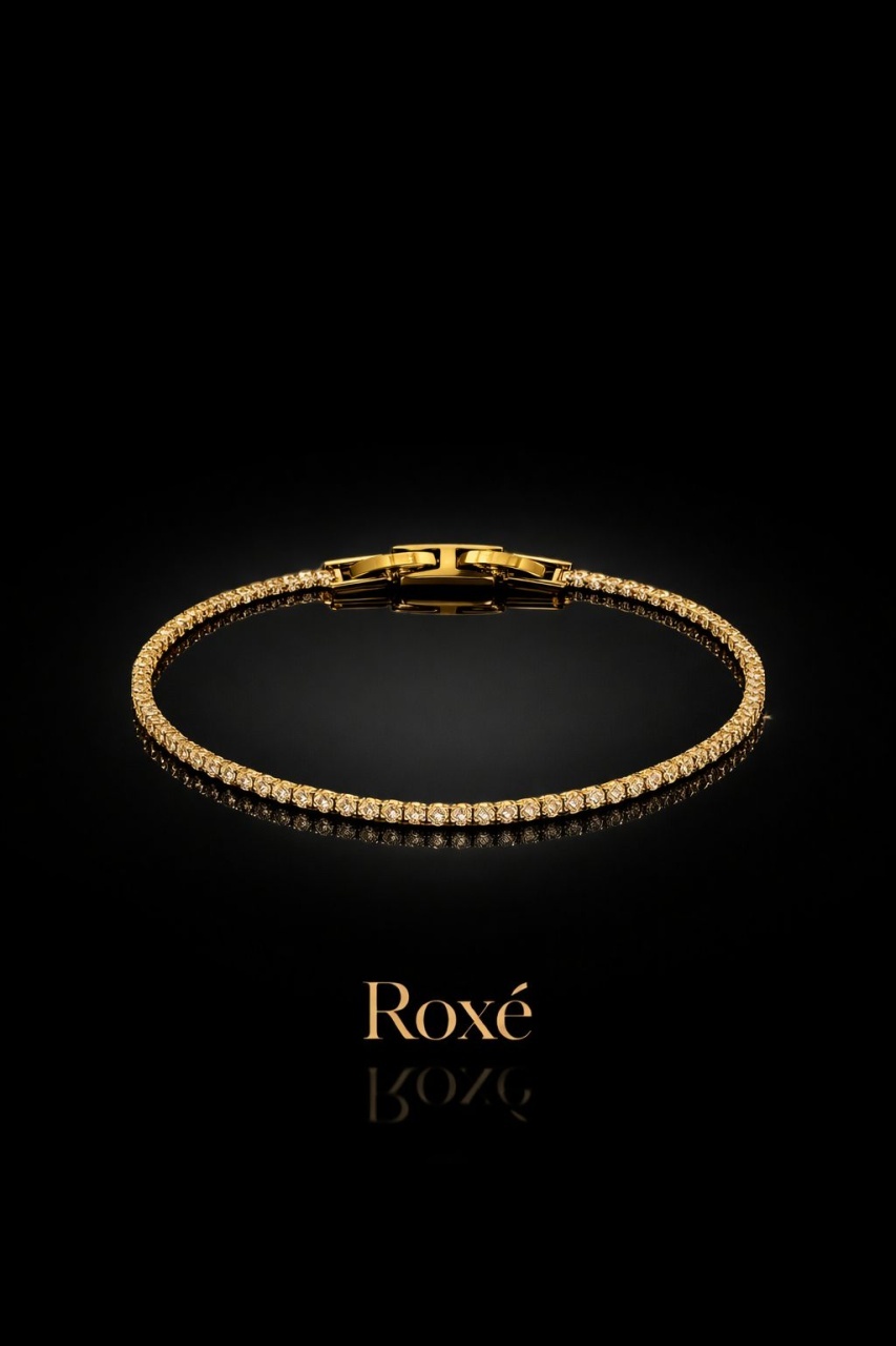 Bratara Roxe aurie eleganta cu cristale rotunde stralucitoare, 19 cm, material inoxidabil 2