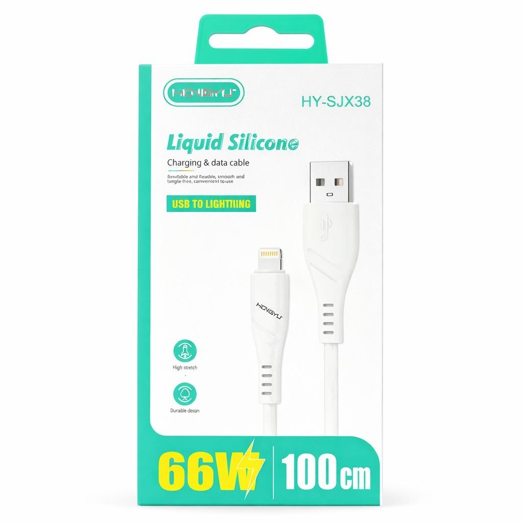 Cablu de încărcare și date Hongyu HY-SJX38, USB la Lightning, 66W, 1 m, silicon lichid, Alb