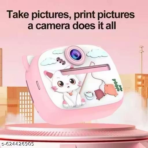 Camera foto instant pentru copii cu printare, design pisica roz, reincarcabila USB 2