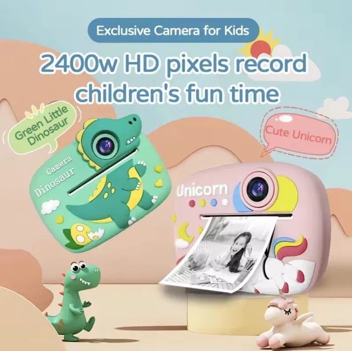 Camera Foto Instant pentru Copii cu Printare, Model Dinozaur Verde, HD, Rola Hartie Inclusa 3