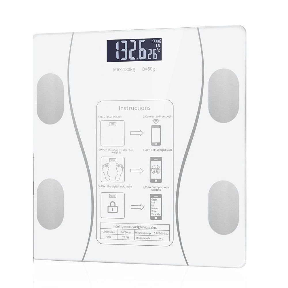 Cântar inteligent cu conectivitate app, analizator corporal digital, sticlă și plastic, alb 3