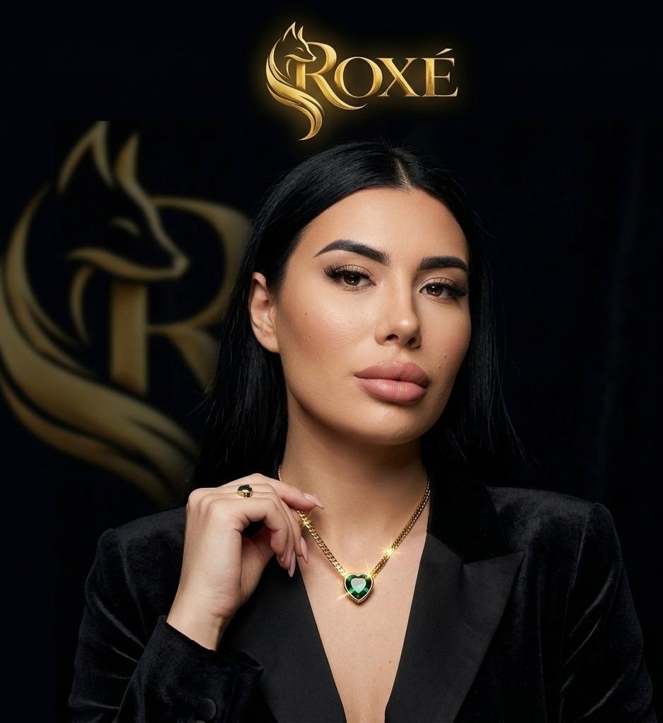 Colier auriu ROXE, inoxidabil cu pandantiv inimă verde, lant 45 cm elegant 2