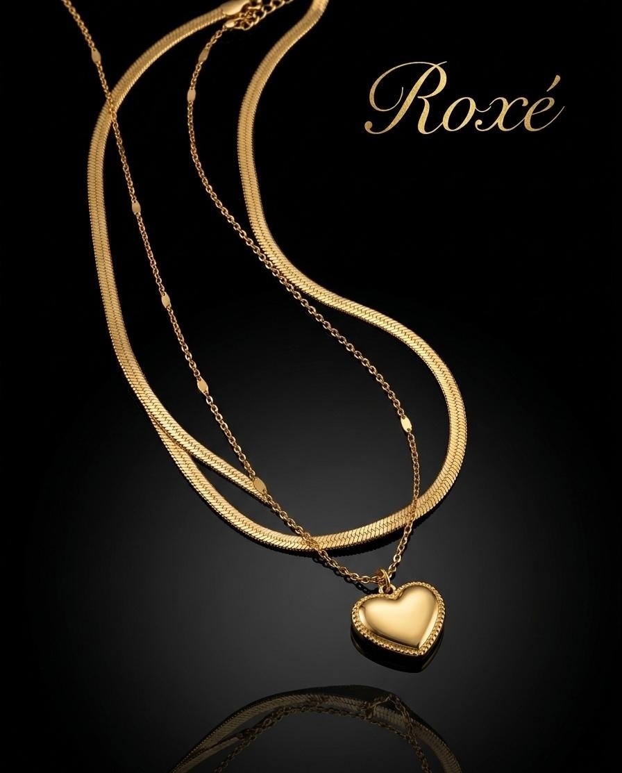 Colier ROXE Double Layer Heart Gold – design dublu elegant cu pandantiv inimă, 45 cm