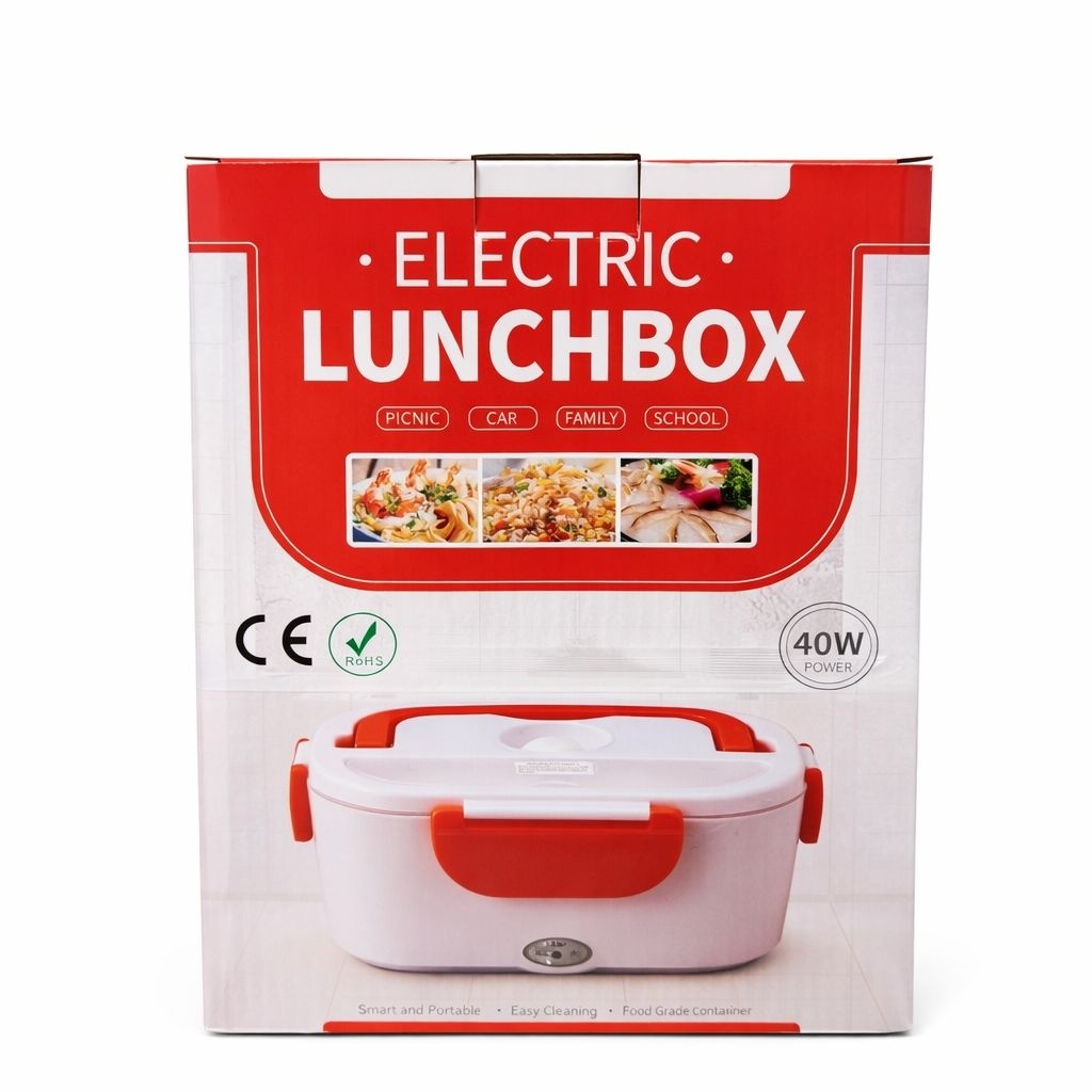 Cutie electrică pentru prânz 40W, lunch box încălzire mâncare, alb cu roșu 3