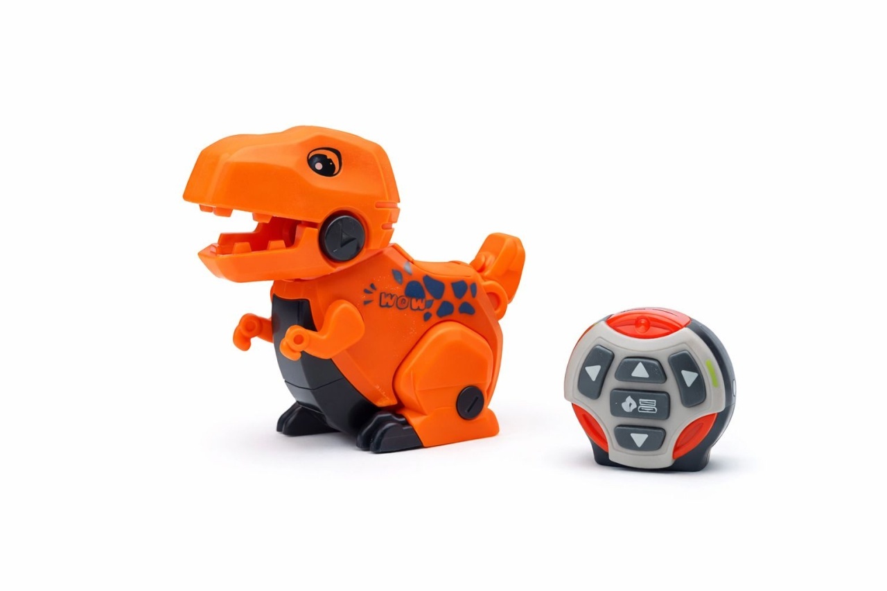 Dinozaur interactiv cu telecomanda R/C, sunete si lumini, miscare automata, portocaliu 2