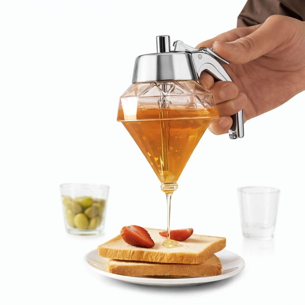 Dozator pentru miere cu sistem anti-picurare, recipient transparent pentru bucătărie 2
