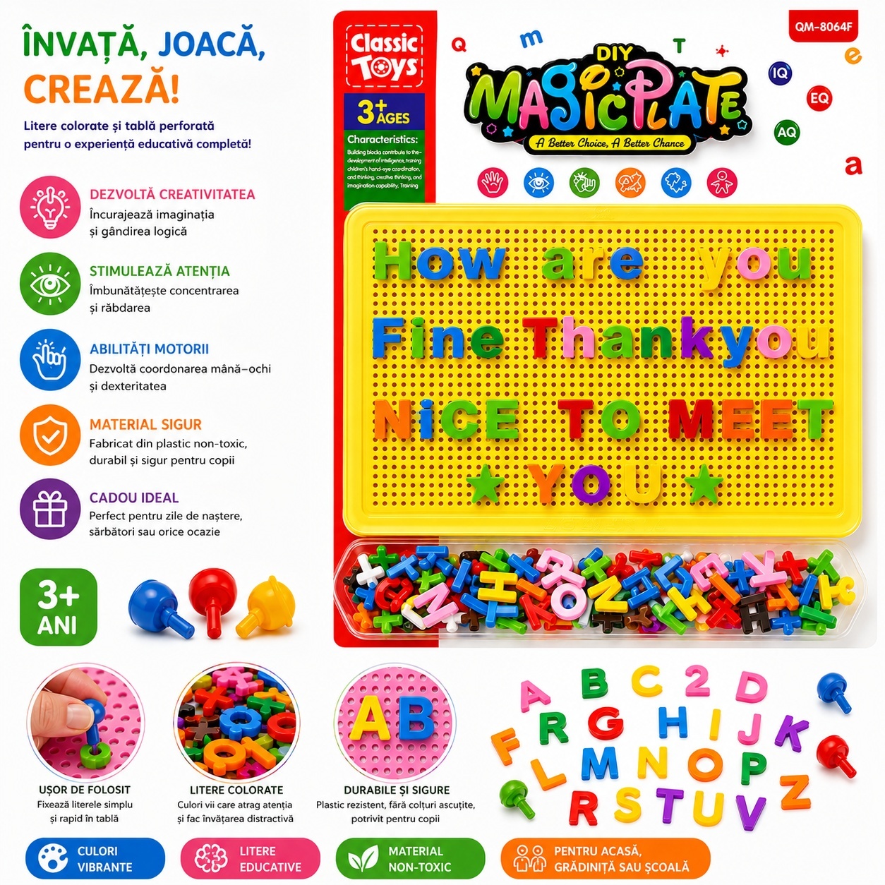 Joc Educativ cu Pioni și Litere pentru Copii 3+ Ani – Tablă Galbenă DIY 2