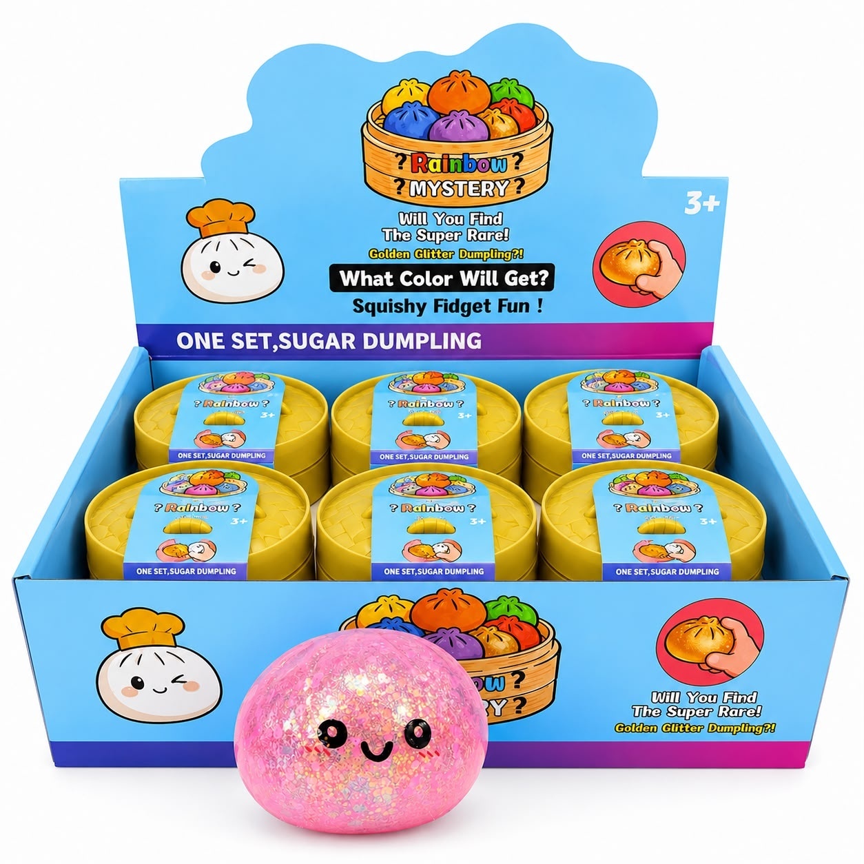 Jucărie Antistres Squishy Dumpling 8,5cm cu Sclipici și Bile din Gel Multicolore, 2