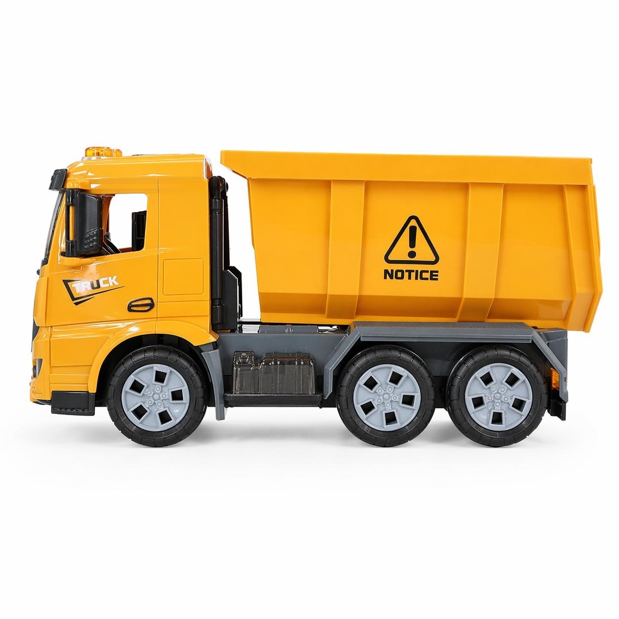 Jucarie camion interactiv galben cu lumini si muzica, functie bump and go, 22 cm